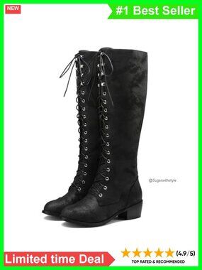 Women's Knee High Combat Boots Lace Up Riding Boot